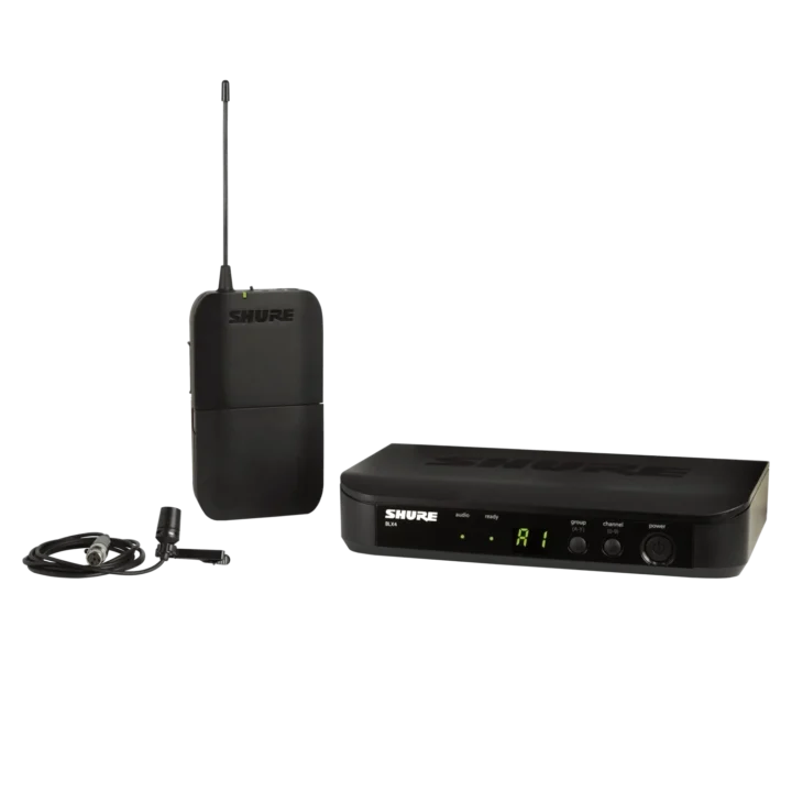 Shure BLX14/CVL wireless presenter system with CVL lavalier microphone and bodypack transmitter