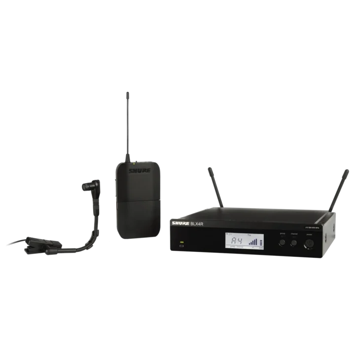 Shure BLX14R/B98 wireless rack-mount instrument system with Beta 98H/C clip-on gooseneck microphone, H9 frequency band