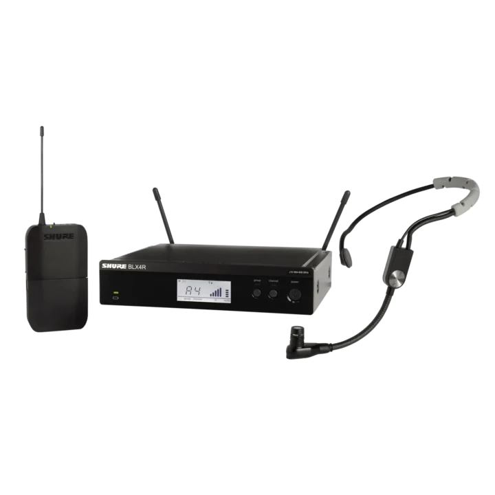 Shure BLX14R SM35 wireless rack-mount headset system with SM35 headset microphone front view