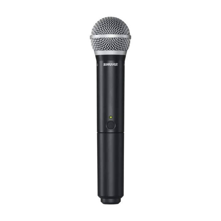Shure BLX2/PG58 handheld wireless microphone transmitter with PG58 capsule, front view