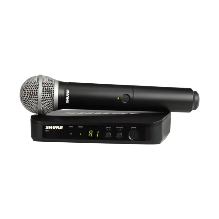 Shure BLX24 PG58 wireless vocal microphone system with handheld transmitter and receiver