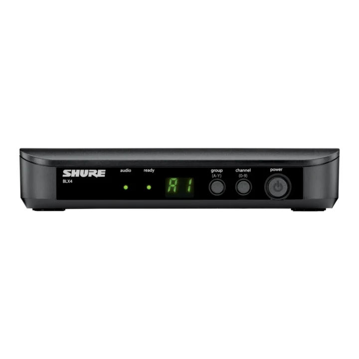 Shure BLX4 wireless receiver unit with front panel controls and LED indicators, H9 frequency band