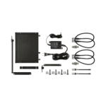 Shure BLX4R wireless receiver front panel showing LCD display, frequency controls, and antenna connection