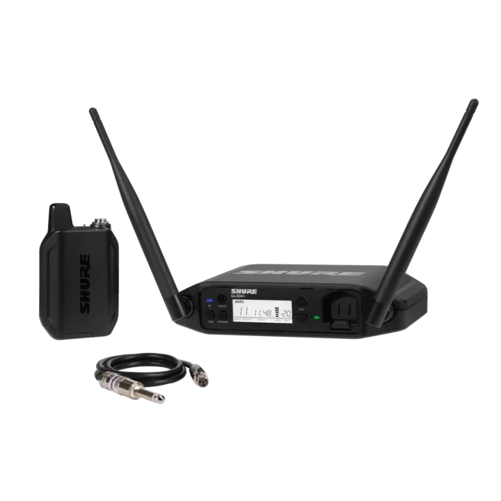 Shure GLXD14+ digital wireless bodypack transmitter with belt clip and antenna