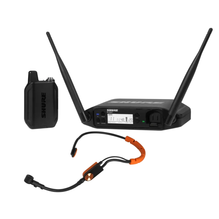 Shure GLXD14+ digital wireless headset system with SM31 condenser microphone headset, front view