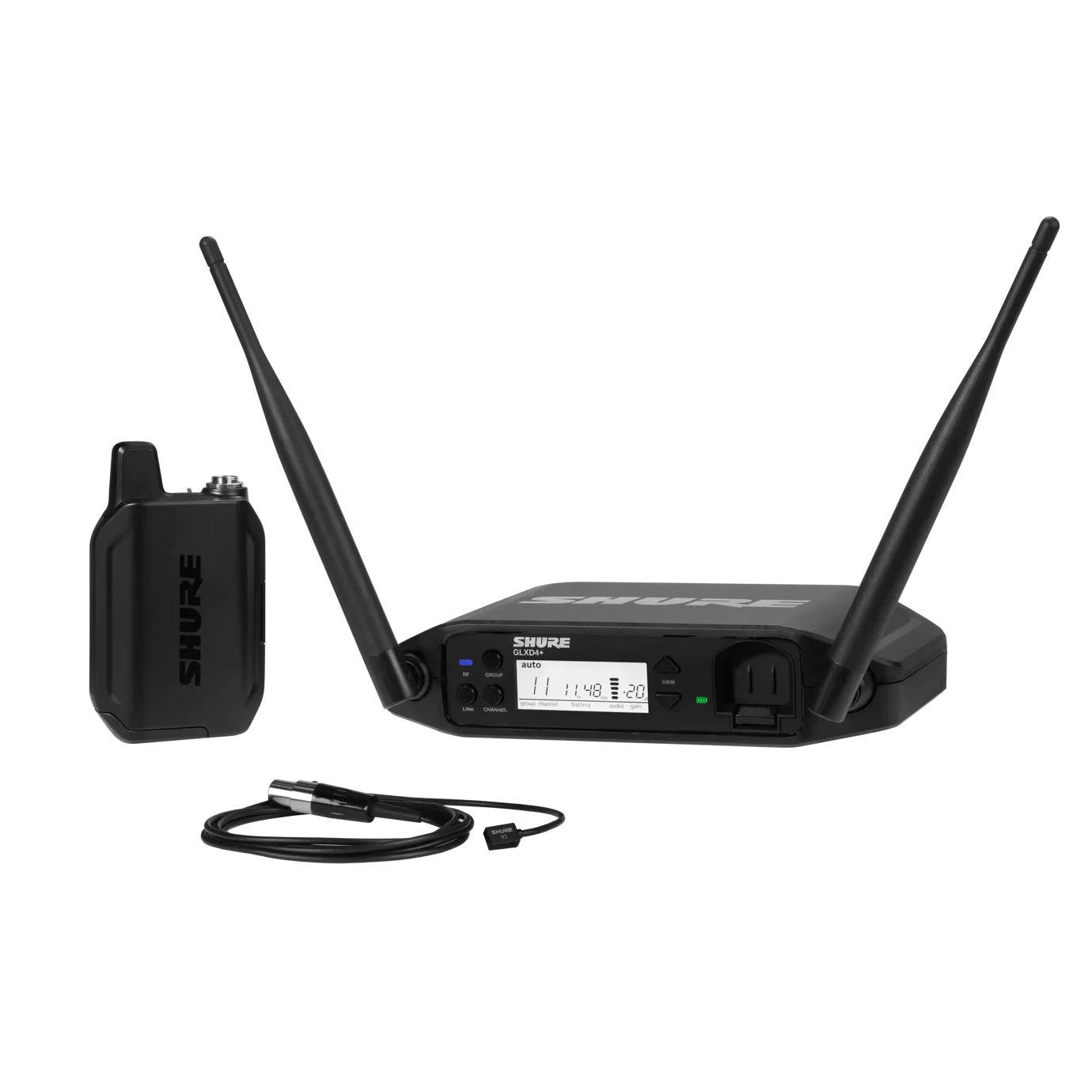 Shure GLXD14+ Digital Wireless Presenter System with WL93 Lavalier Shure GLXD14+ digital wireless presenter system with WL93 lavalier microphone and receiver unit