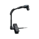 Shure GLXD14R Plus digital wireless rack system with BETA98H flexible gooseneck microphone mounted on stand