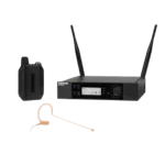 Shure GLXD14R+ digital wireless rack system with MX153 headset microphone front view