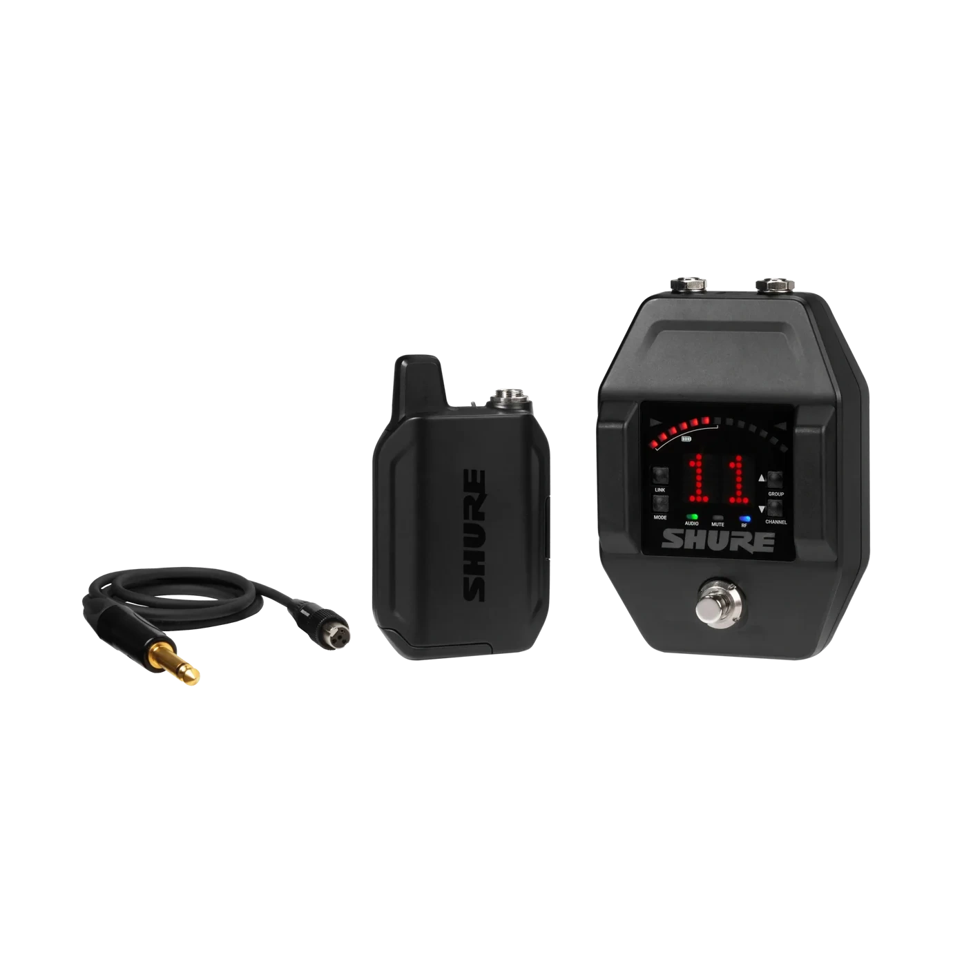 Shure GLXD16+ Digital Wireless Guitar Pedal System Shure GLXD16+ digital wireless guitar pedal system with receiver and transmitter components
