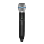 Shure GLXD2+ dual band digital wireless handheld transmitter with BETA87A vocal microphone front view
