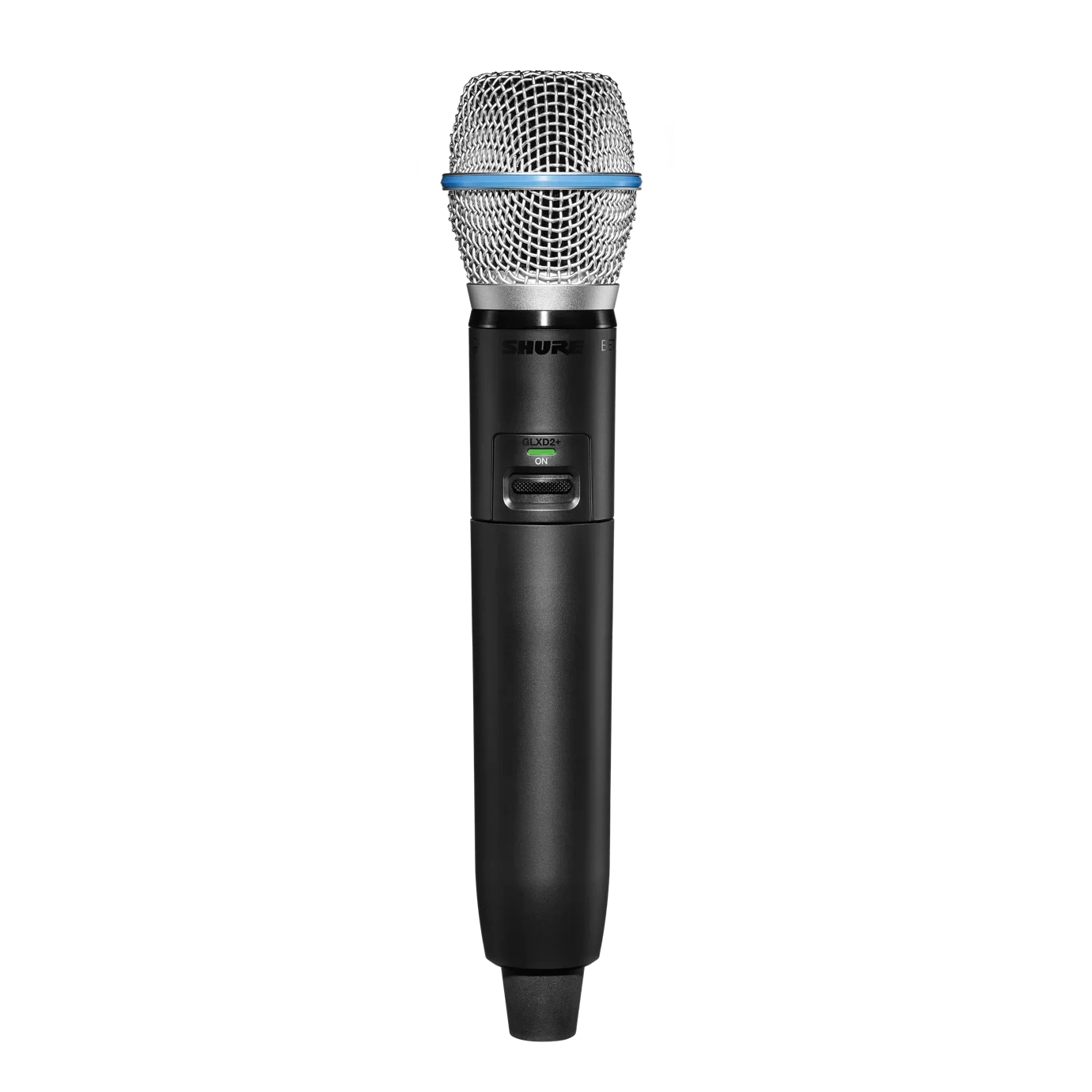 Shure GLXD2+ Digital Wireless Handheld Transmitter with BETA87A Microphone Shure GLXD2+ dual band digital wireless handheld transmitter with BETA87A vocal microphone front view