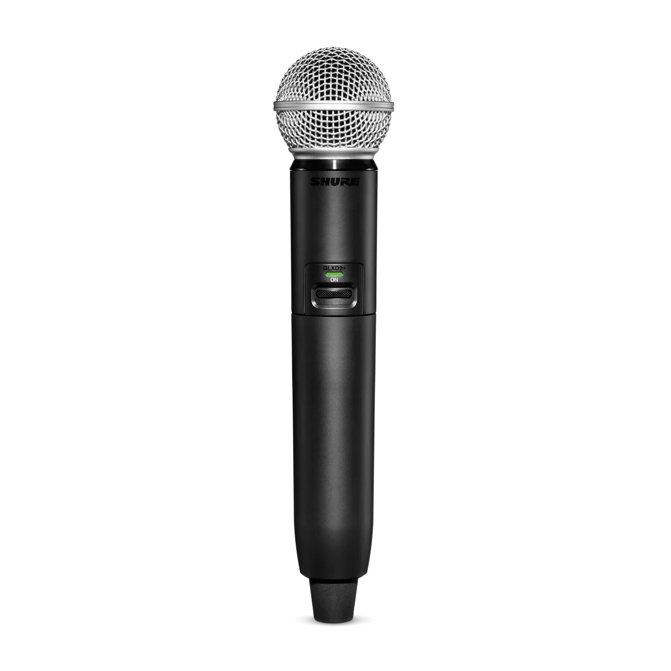 Shure GLXD2+ SM58 Digital Wireless Handheld Transmitter Shure GLXD2+ digital wireless handheld transmitter with SM58 microphone capsule, front view
