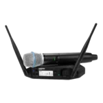 Shure GLXD24+ digital wireless handheld system with BETA87A vocal microphone front view