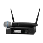 Shure GLXD24R+ digital wireless rack system with BETA87A vocal microphone front view