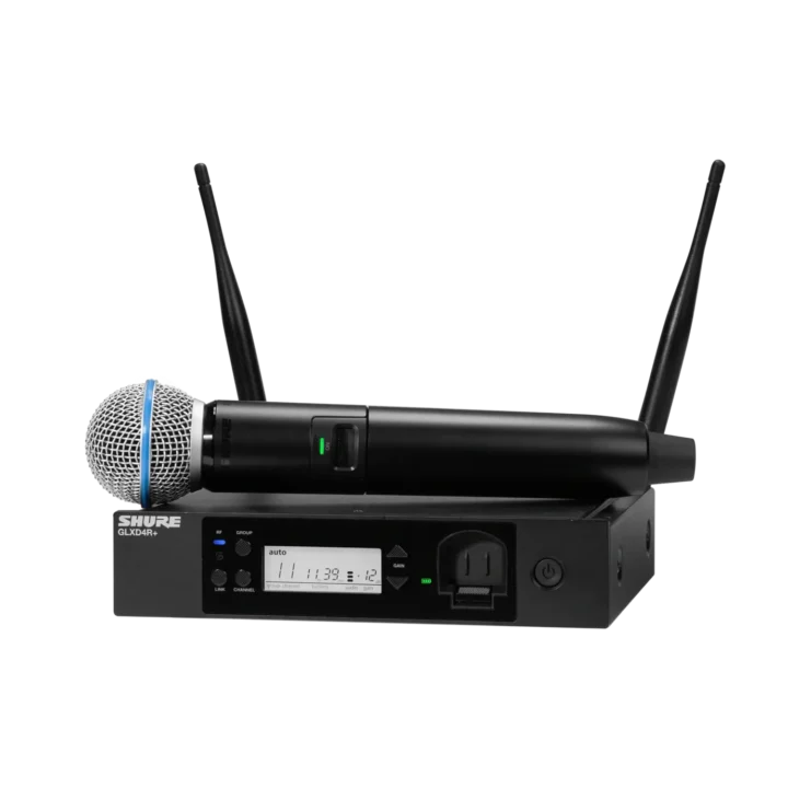 Shure GLXD24R+ digital wireless rack system with BETA58A microphone front view