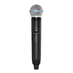 Shure GLXD24R Plus digital wireless rack system rear panel showing XLR outputs and antenna connections