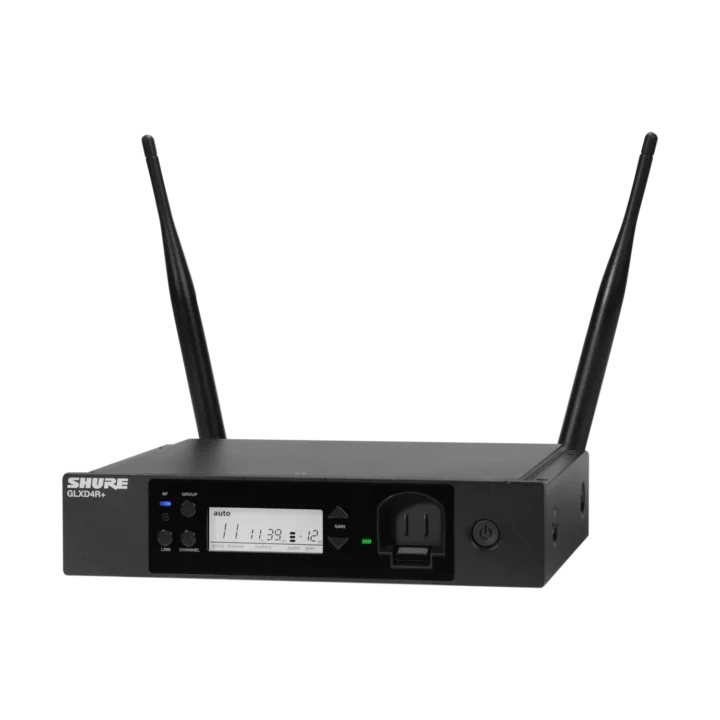 Shure GLXD4R+ dual band digital wireless receiver with front panel controls and display screen