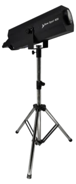 Acue Lighting 400W LED follow spot with professional lens and control interface front view