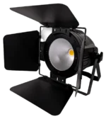 Acue Lighting COB 200 WW warm white LED wash par light front view with lens and housing