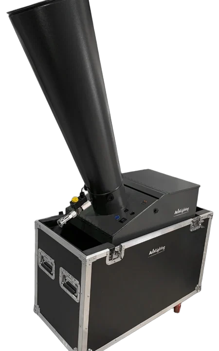 Acue Lighting large confetti cannon DMX CO2 high-output machine front view with control panel