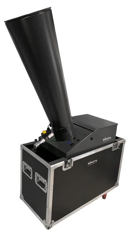 Acue Lighting Large Confetti Cannon DMX CO2 Machine Front View Acue Lighting large confetti cannon DMX CO2 high-output machine front view with control panel