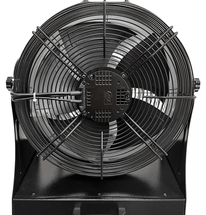 Acue Lighting Cyclone DMX programmable stage fan with control panel and mounting hardware