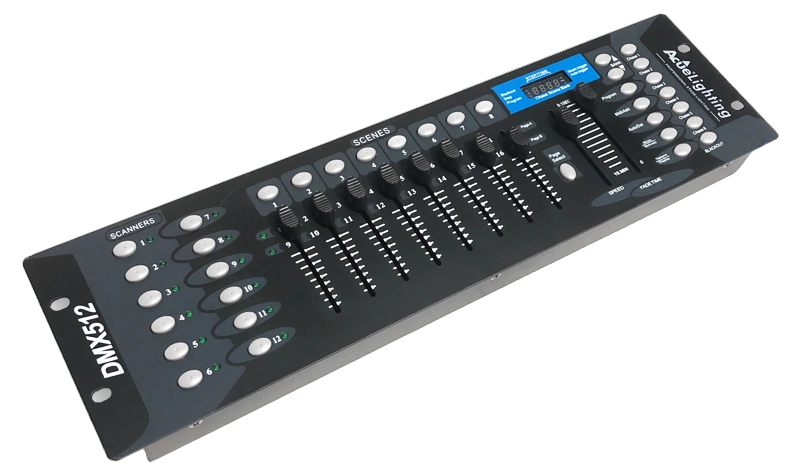Acue Lighting DMX 192 Controller Console Front Panel Acue Lighting DMX 192 192-channel DMX controller console with faders and control interface