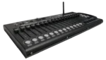 Acue Lighting DMX 384 wireless console showing top control panel layout and faders