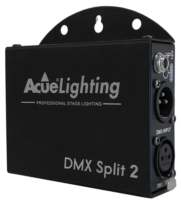 Acue Lighting DMX Split 2 two-output DMX splitter with XLR connectors and status indicators