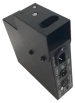 Acue Lighting DMX Split 4 four-output splitter showing XLR connectors and control interface detail