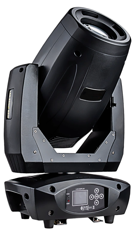 Acue Lighting Extreme 250 BSW Hybrid Moving Head Black Acue Lighting Extreme 250 BSW hybrid moving head spotlight with black housing and front optics