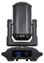 Acue Lighting Flex 480 IP moving head fixture showing optical lens and color mixing detail