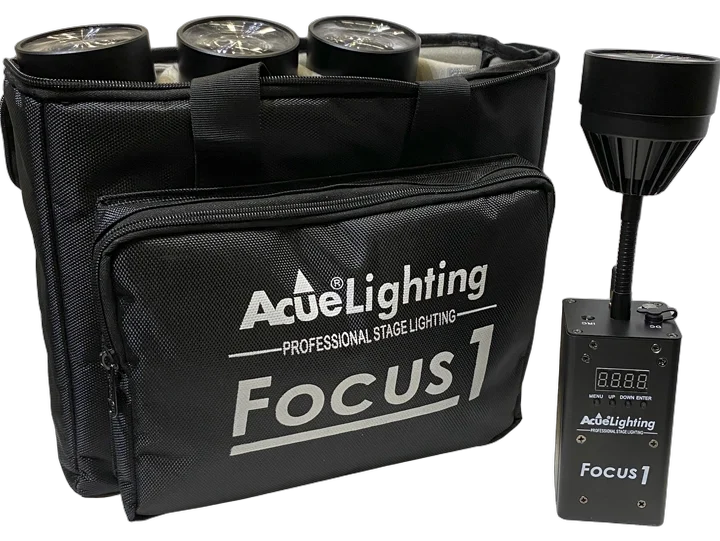 Acue Lighting Focus 1 compact battery-powered LED pinspot light with front-facing lens and control interface