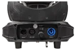 Acue Lighting Halo Beam 150 hybrid moving head fixture showing optical lens and beam projection detail