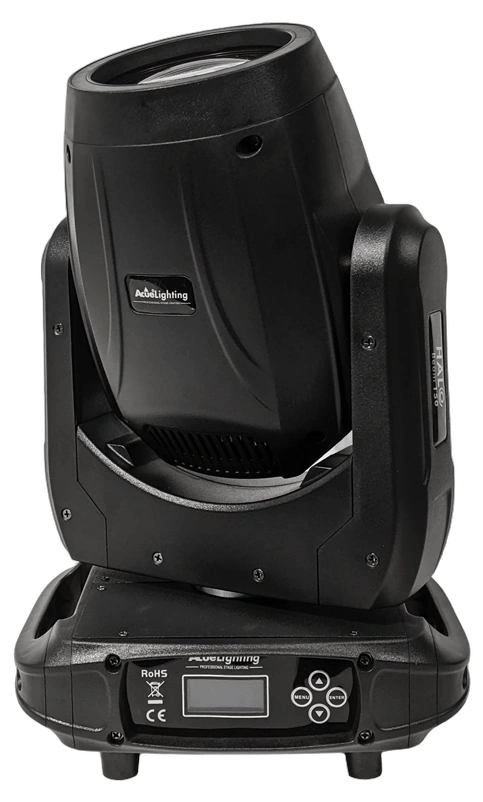 Acue Lighting Halo Beam 150 Hybrid Moving Head Front Acue Lighting Halo Beam 150 hybrid moving head spotlight with front-facing lens and control panel