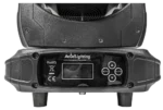Acue Lighting Halo Beam 150 hybrid moving head fixture shown from side angle with beam projection