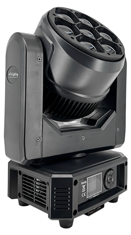 Acue Lighting Halo Wash 740 LED Moving Head Front View Acue Lighting Halo Wash 740 LED moving head wash light with front-facing lens and control panel