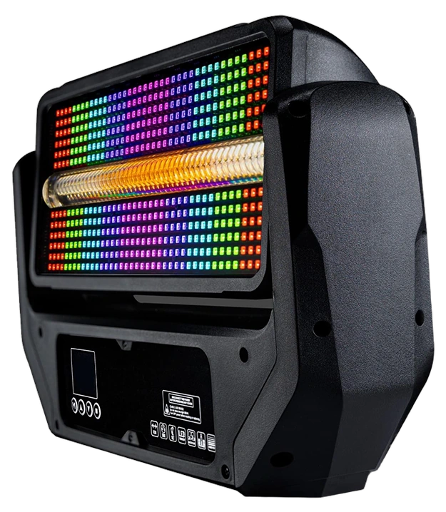 Acue Lighting Hurricane RGBWA articulating RGB LED strobe moving head front view