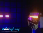 Acue Lighting Hurricane RGBWA articulating RGB LED strobe moving head in professional stage lighting setup