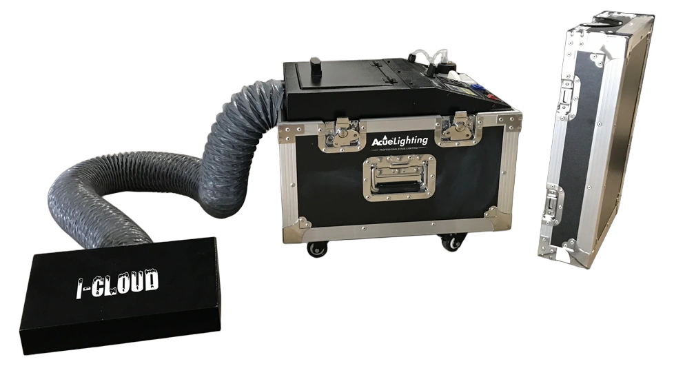 Acue Lighting I-Cloud Low-Lying Fog Machine Front View Acue Lighting I-Cloud low-lying fog ice machine with control panel and output nozzle