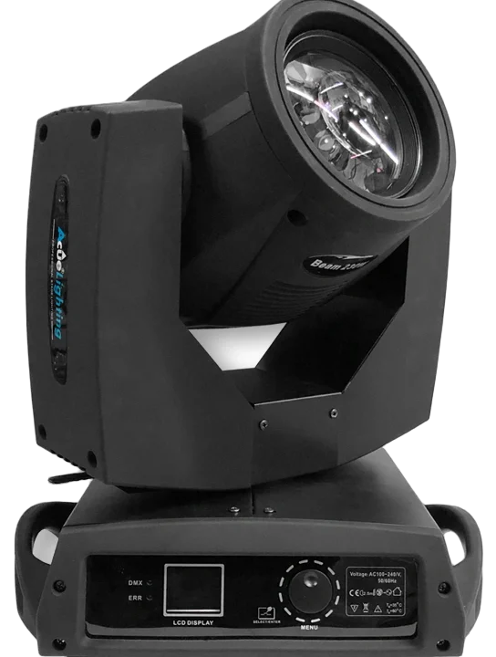 Acue Lighting Legend 230 7R double prism beam moving head fixture white front view