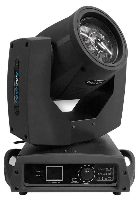 Acue Lighting Legend 230 7R Moving Head White Front Acue Lighting Legend 230 7R double prism beam moving head fixture white front view