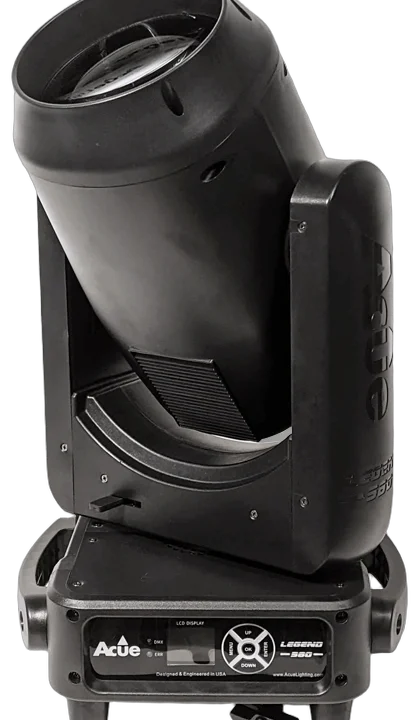Acue Lighting Legend 380 professional beam moving head fixture front view with LED optics