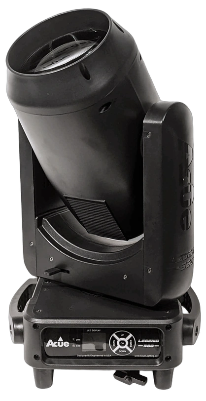 Acue Lighting Legend 380 Professional Beam Moving Head Acue Lighting Legend 380 professional beam moving head fixture front view with LED optics