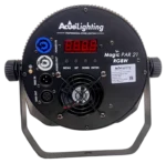 Acue Lighting Magic 21 RGBW LED par can showing control panel and adjustment knobs in detail