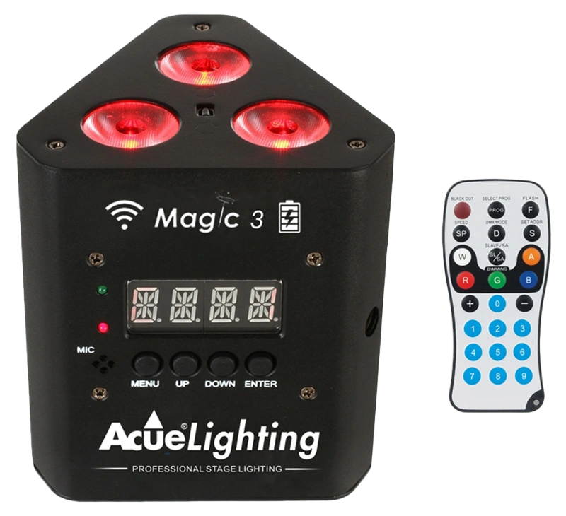 Acue Lighting Magic 3 Wireless Battery Par RGBW Light Acue Lighting Magic 3 wireless battery-powered RGBW par light with control interface