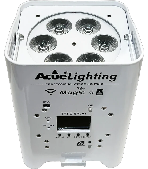 Acue Lighting Magic 6 wireless battery powered RGBWW par light white housing front view