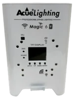 Acue Lighting Magic 6 wireless battery par light rear panel showing control connections and battery compartment