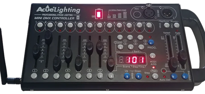 Acue Lighting Mini Wireless DMX 192 compact lighting controller console front view
