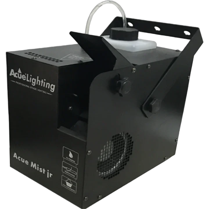Acue Lighting Mist Jr 900 haze machine featuring compact design, control interface, and fog output nozzle
